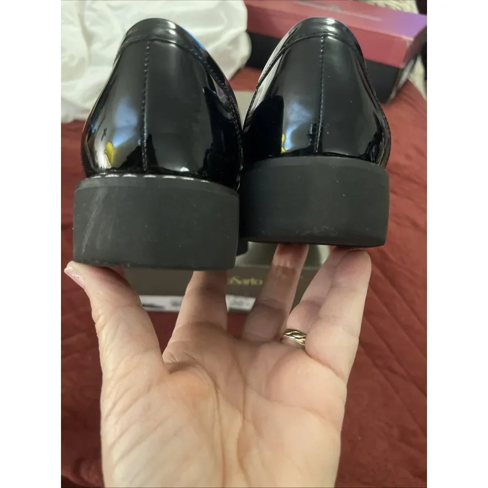 FRANCO SARTO Cassandra Women 7.5M Black Patent Faux Leather‎ Y2K Loafer Gorecore